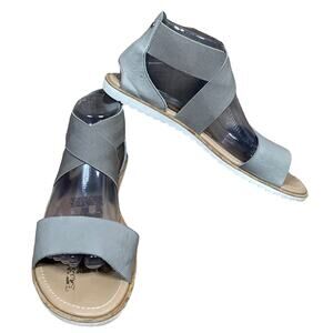 Sorel Ella Leather Sandals Kettle Gray Size 9